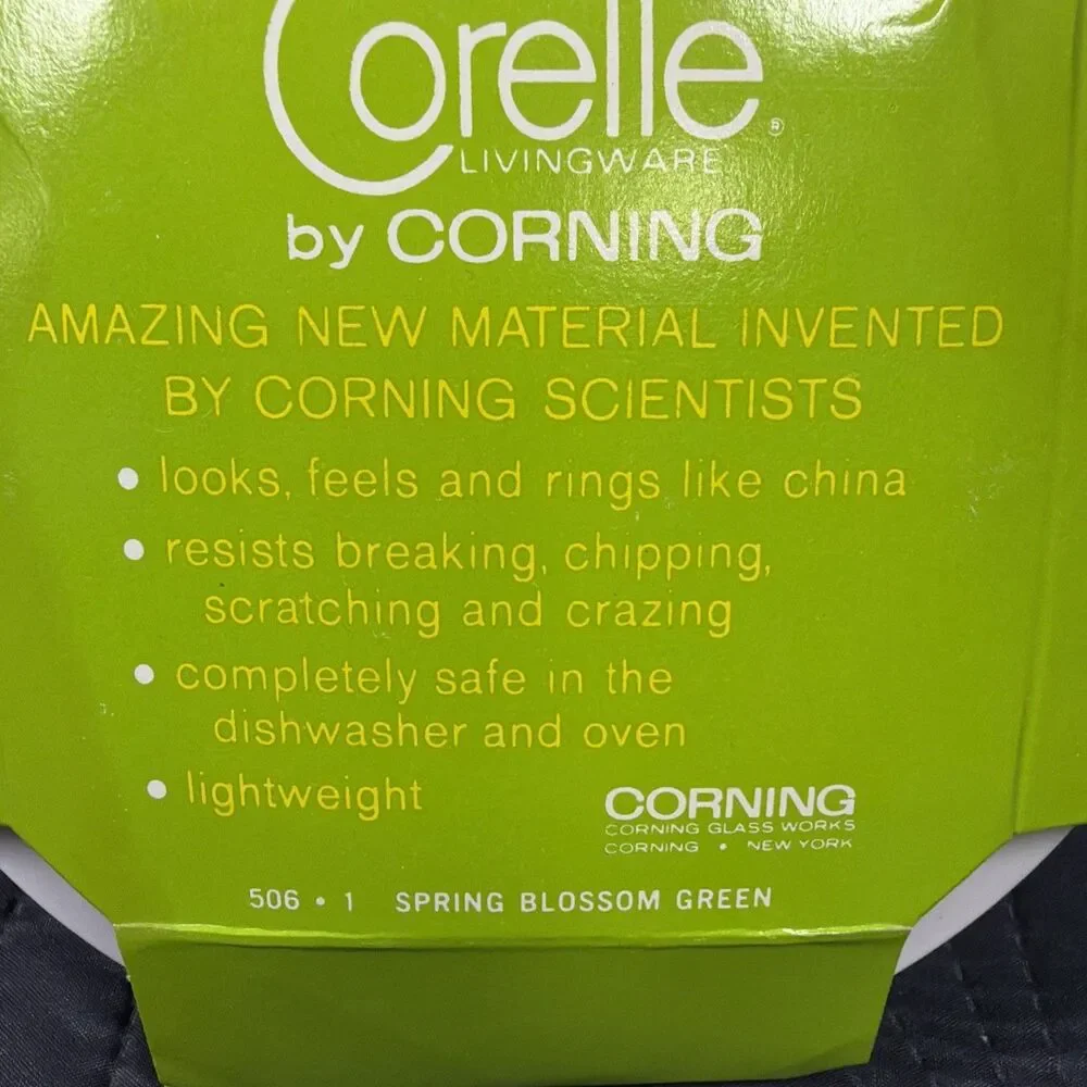 Vintage Corelle Spring Blossom Green 4 Saucers 506-1 NOS Original Box